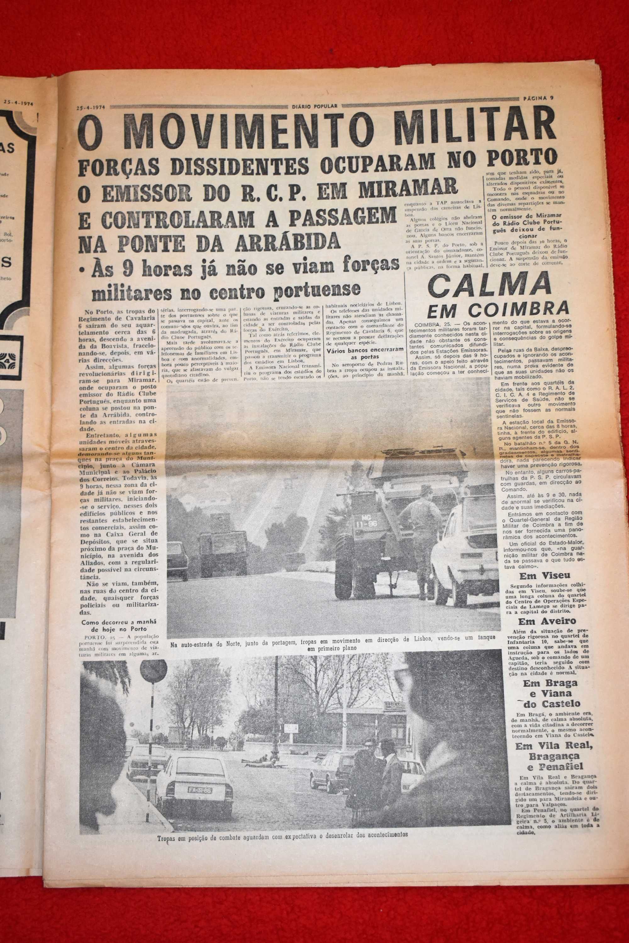 "Diário Popular" - Dia 25 de Abril de 1974 (50º Aniversário) c/ Portes