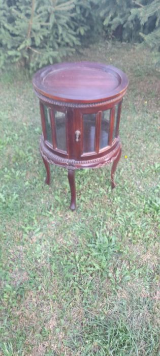 Barek okrągły z tacą rzeźbiony vintage styl art deco shabby chic