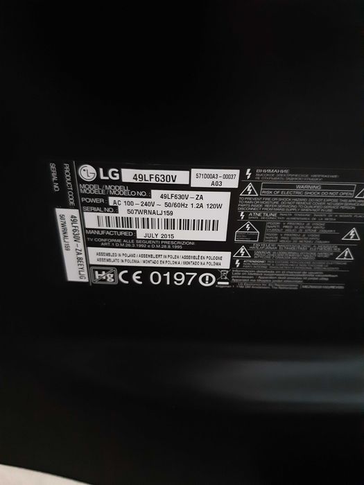 Telewizor 49''  LG 49LV630V - uszkodzony