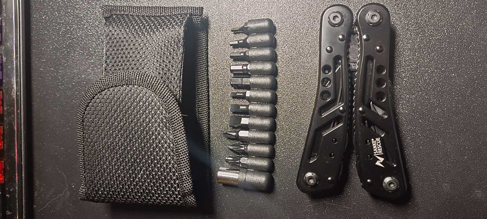 Szczypce wielofunkcyjne, narzędzie składane, kieszonkowe, czarne