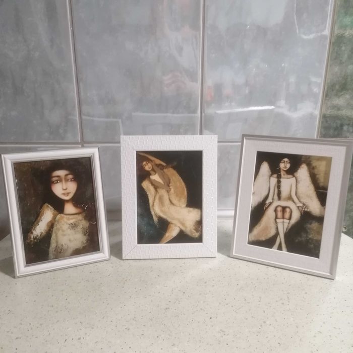 3szt Obraz obrazki Anioł Aniołki, pejzarze zima recznie