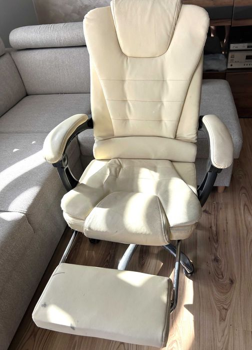 Fotel Obrotowy Biurowy Krzesło Biurowe Obrotowe Biur Beżowy z Podnóżek