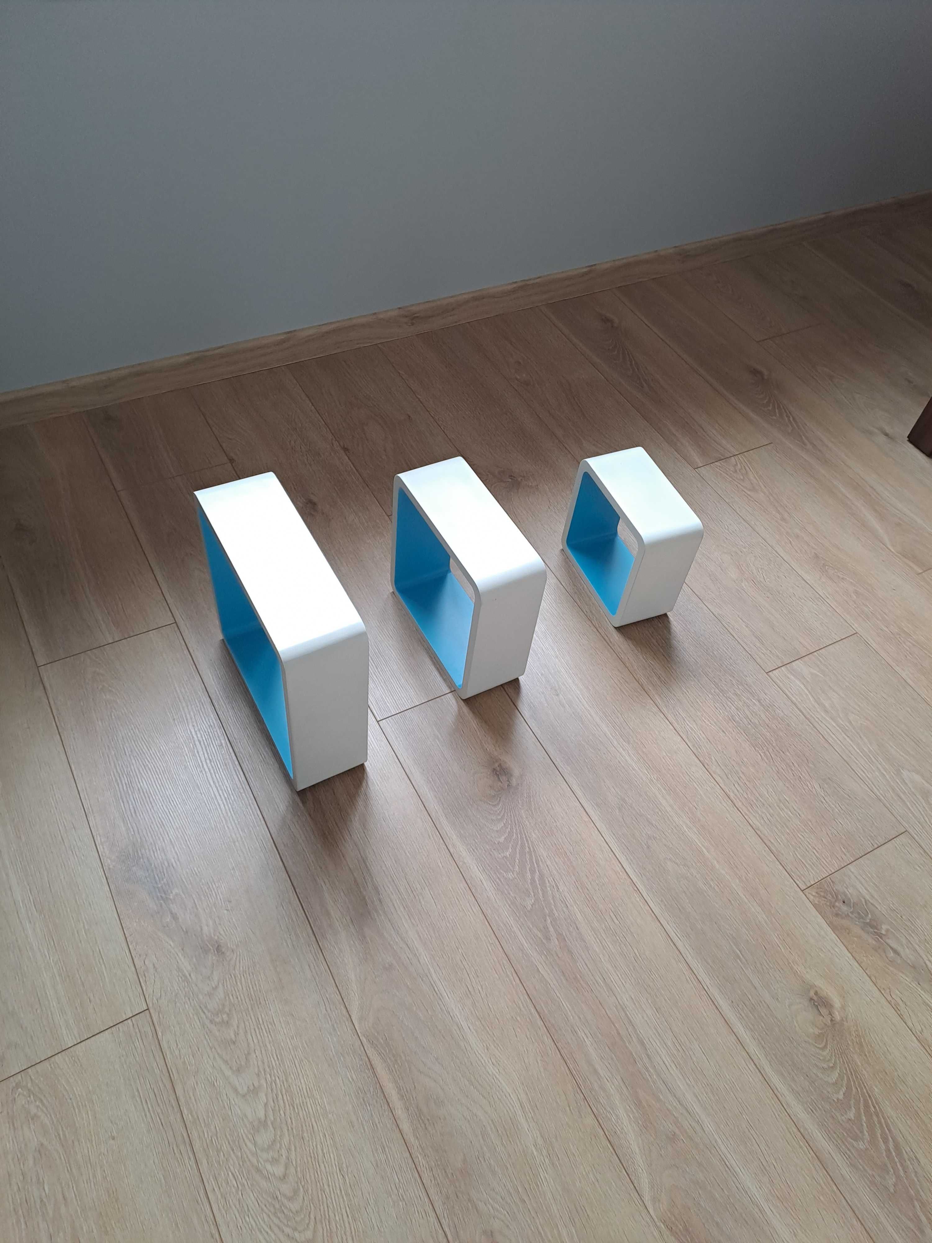 kwadratowa półka ścienna 3 częściowa biały-niebieski