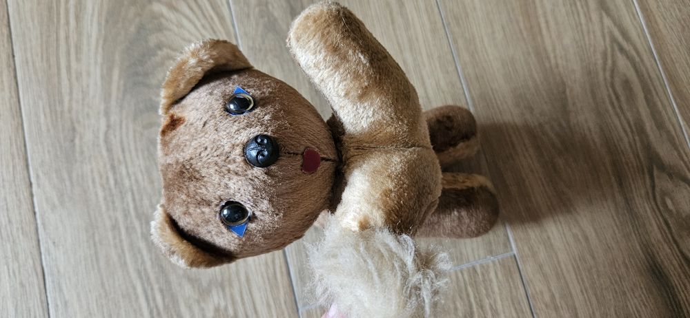 Kot PRL kotek leżący stara zabawka brązowa pluszowa antyk starocie