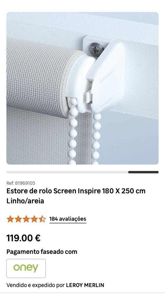 Estore de rolo translúcido 180 x 250cm
