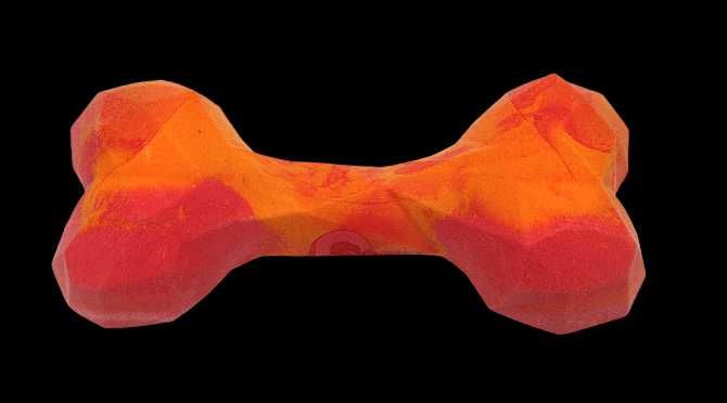 Gumowa kostka dla psa. Odcienie czerwieni i pomarańczowego. 16 cm