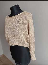 Sweter oversize, błyszczący, krótki przód, dłuższy tył, rozmiar M,