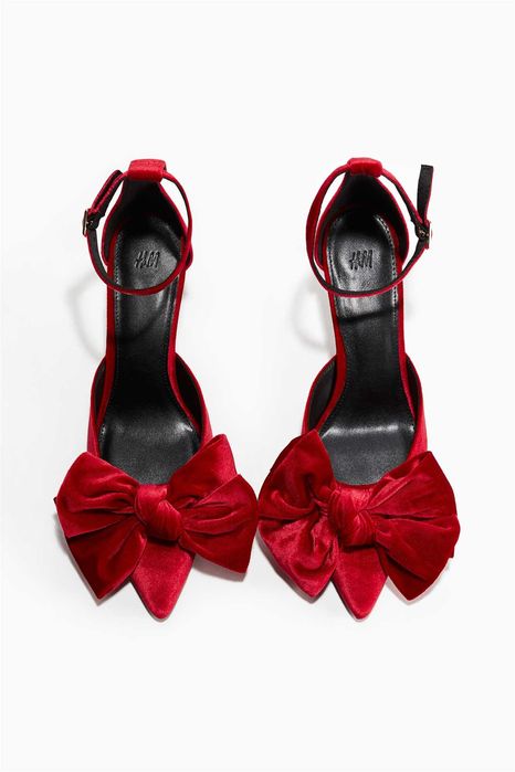 Buty 38 Welurowe czółenka z kokardą czerwone nowa kolekcja PROMOCJA