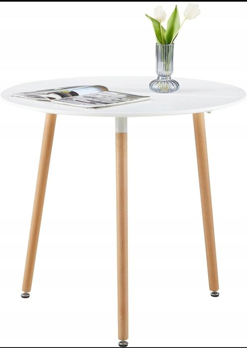 Stół okrągły skandynawski stolik jadalnia salon 80 cm Biały kuchenny