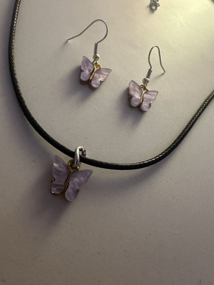 Handmade zestaw biżuterii motylki liliowe