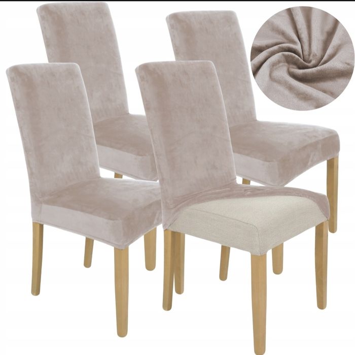 4 nowe pokrowce na krzesła elastyczne uniwersalne kremowe plamoodporne