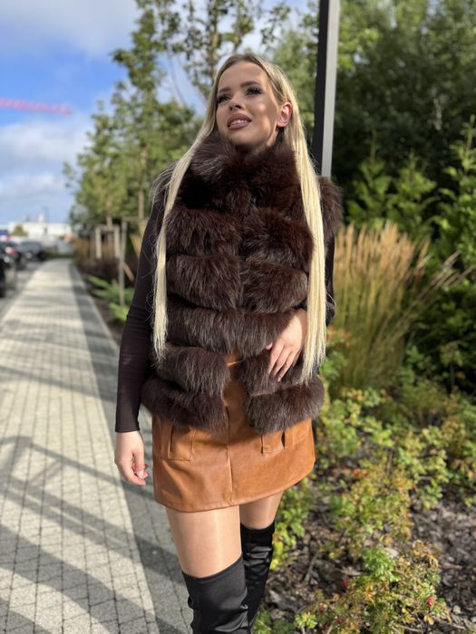 Futro naturalne z lisa Nowe 3 w 1 brąz s/m kołnierzyk gęstość 3D