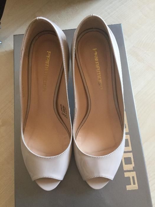 Beżowo szare obcasy czółenka Prima Moda idealne ślub wesele rozm. 35