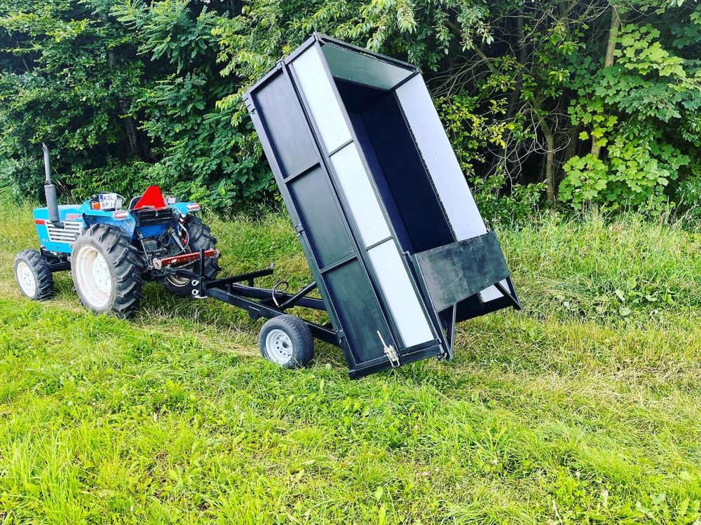 Przyczepa komunalna do mini ciągnika sadownicza kiprowana na trawę