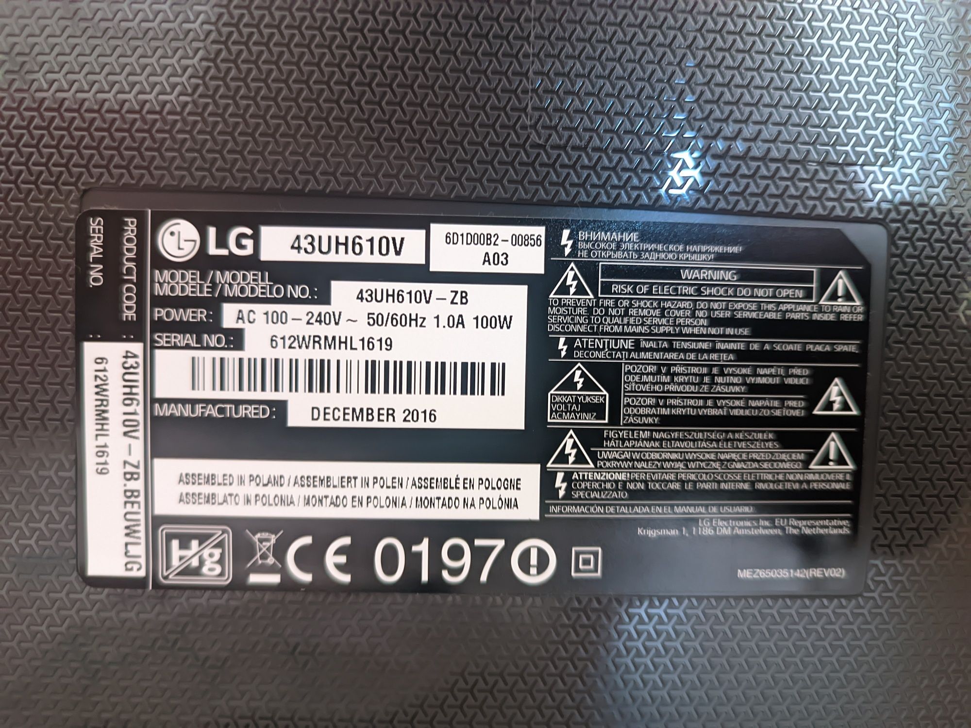 LG 43UH610V para peças