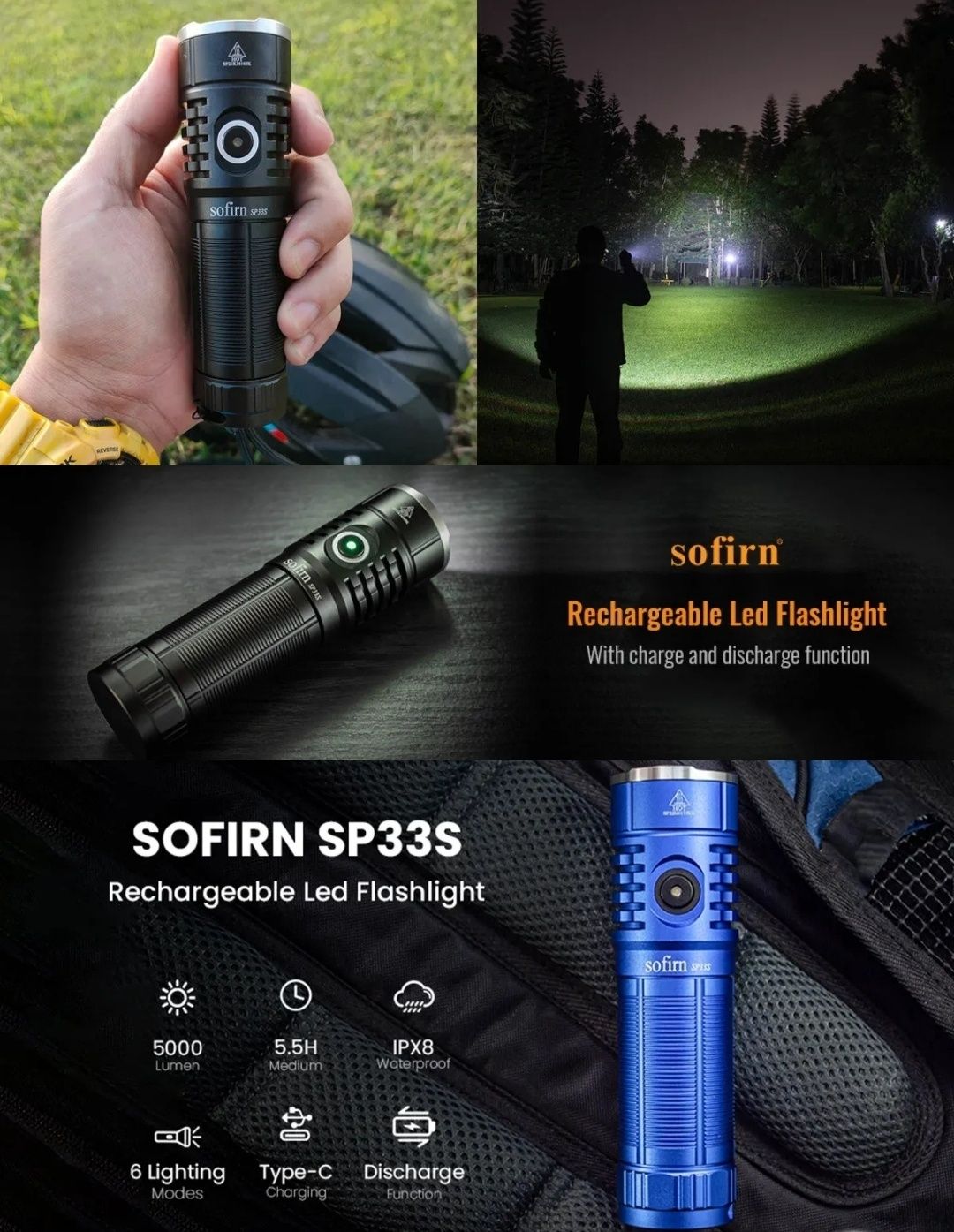 Sofirn SP33S ціна з акумулятором світильник 6500К XHP70.B 5000Lm