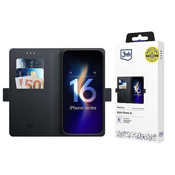 Etui z klapką 3mk Wallet Case na iPhone 16 - czarne