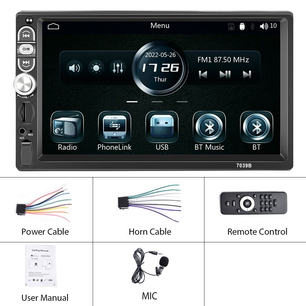 Radio 1din Android Auto e CARPLAY Bluetooth 7" + MIC NOVO