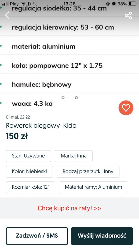 Rowerek biegowy dzieciecy