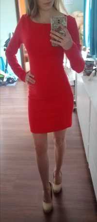 Sukienka dopasowana z długim rękawem, czerwona H&M, rozmiar XS/S