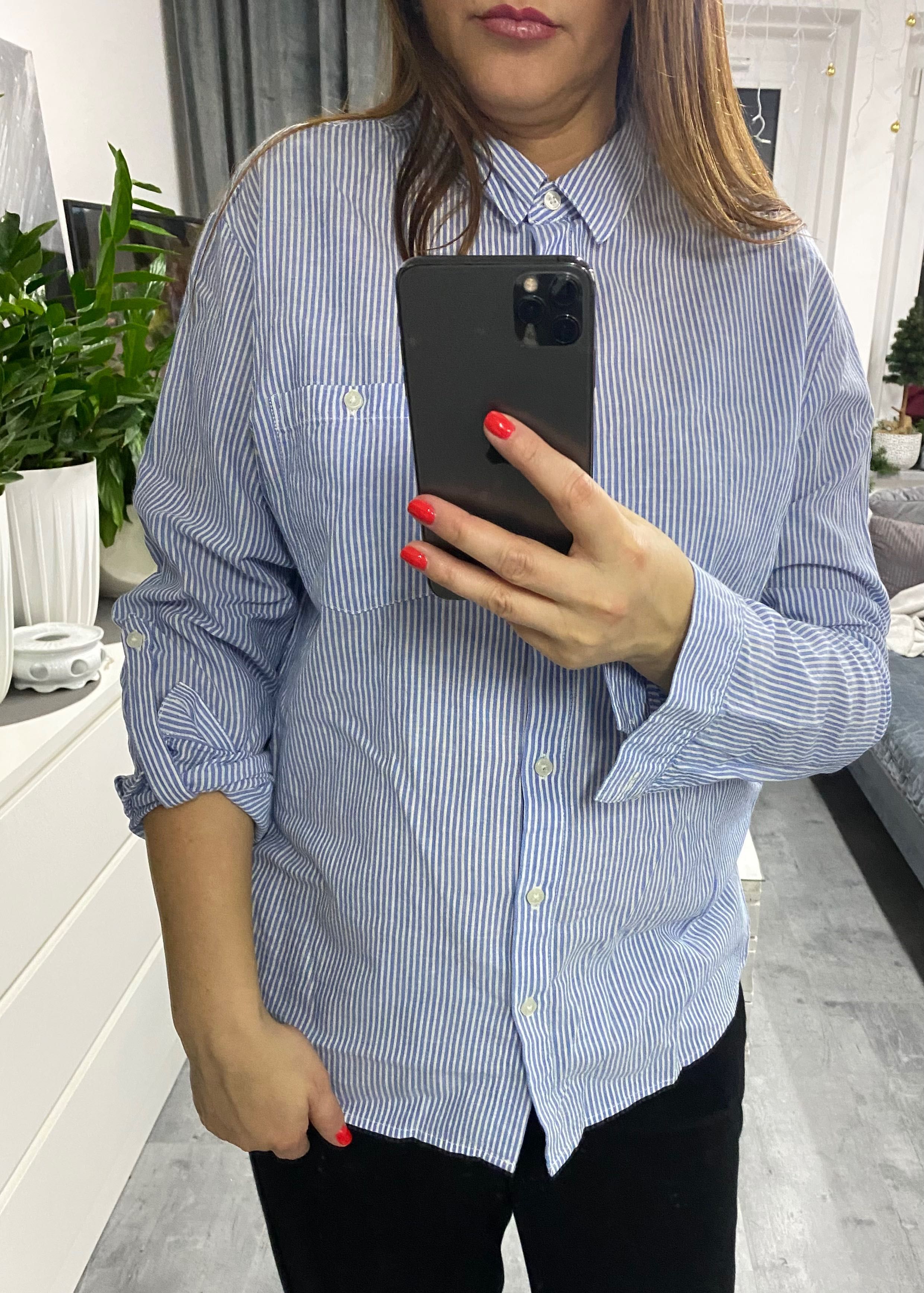 Koszula bluzka koszulowa w paski biało błękitne Primark L XL
