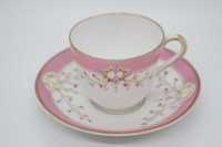 Chávena de Café Vista Alegre 1870 Decoração Floral e Ouro Bordo Rosa