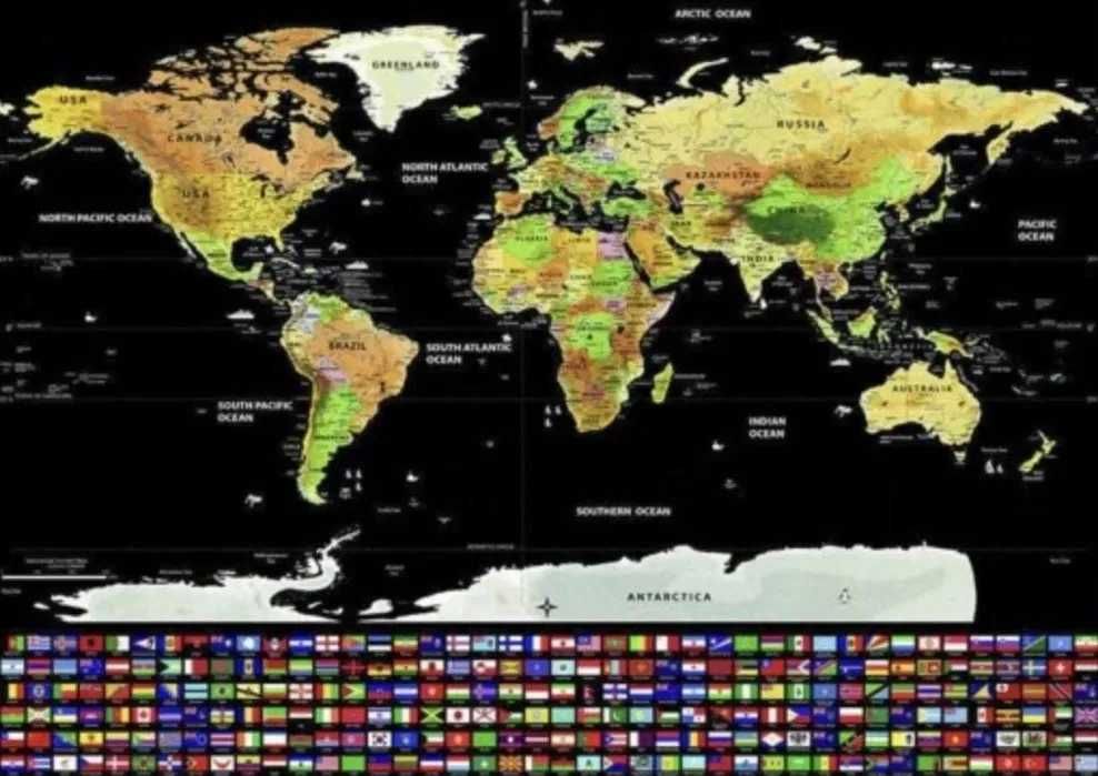 Mapa Świata zdrapka z flagami