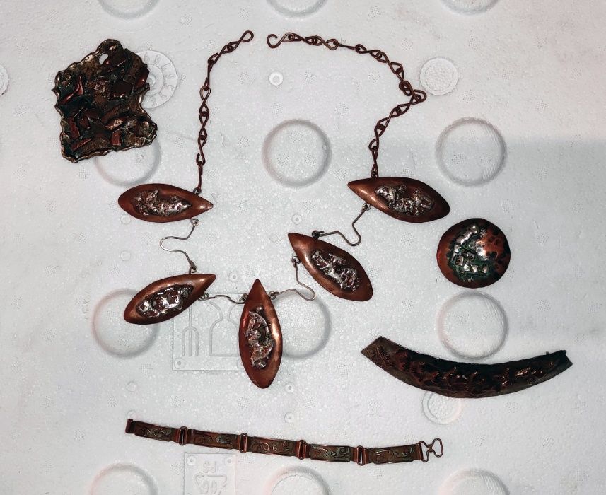 Komplet biżuterii wykonany ręcznie z miedzi i srebra