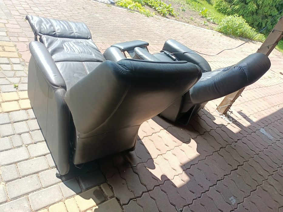 Fotel elektryczny leniwiec rozkładany skórzany skóra