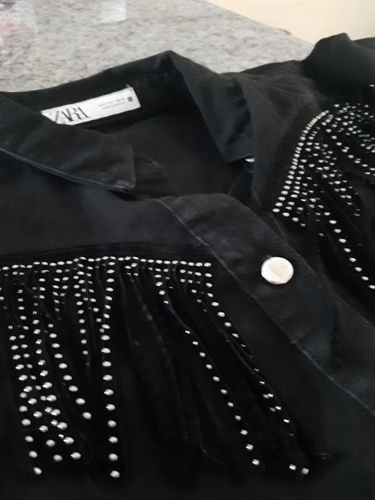 Kurtka Zara S oversize katana frędzle dżety bluza bawełna jeans kolekc