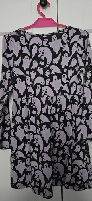 H&M sukienka bawełniana z długim rękawem r. 122/128 duchy, halloween