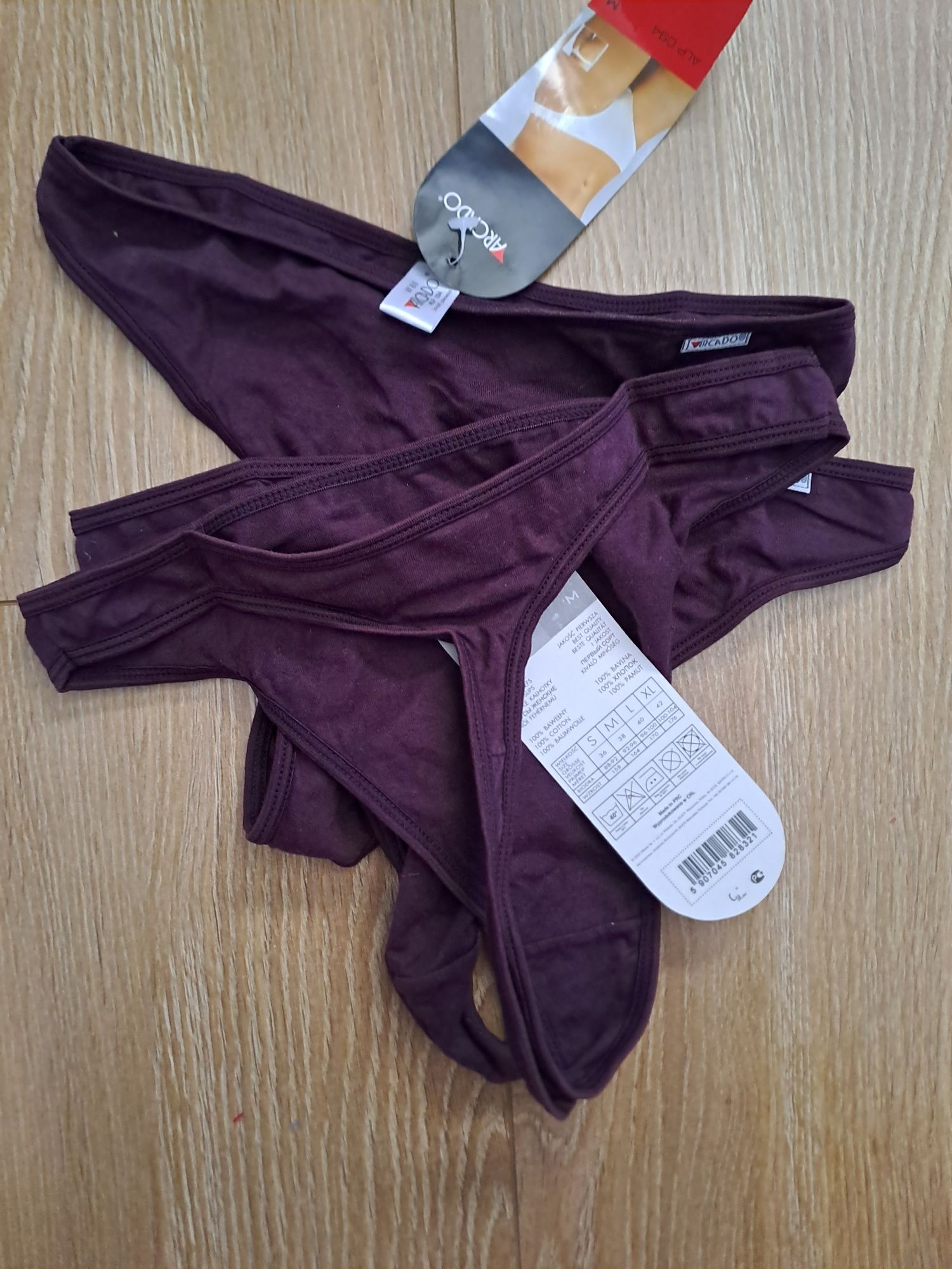 3x Stringi damskie Atlantic Arcado, rozmiar M, fioletowe