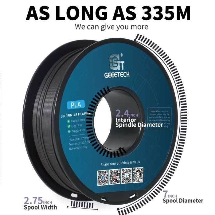 PLA пластик для 3D принтера Geeetech PLA Ebony 1,75 мм 1 кг/рулон