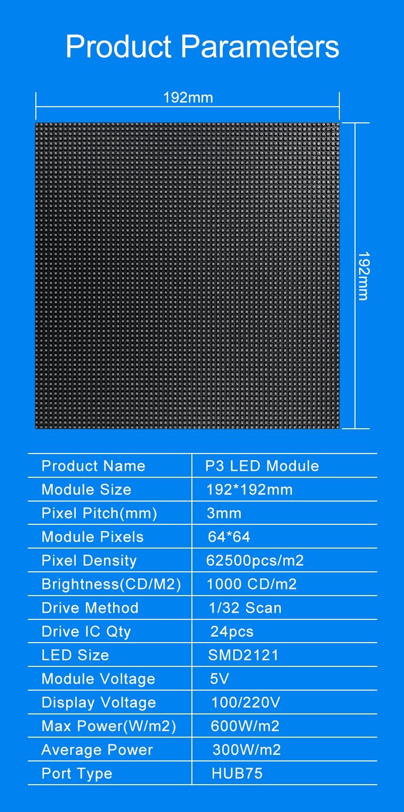 Reklama full kolor aktywny ruch wyświetlacz panel RGB P3 64x64 LED