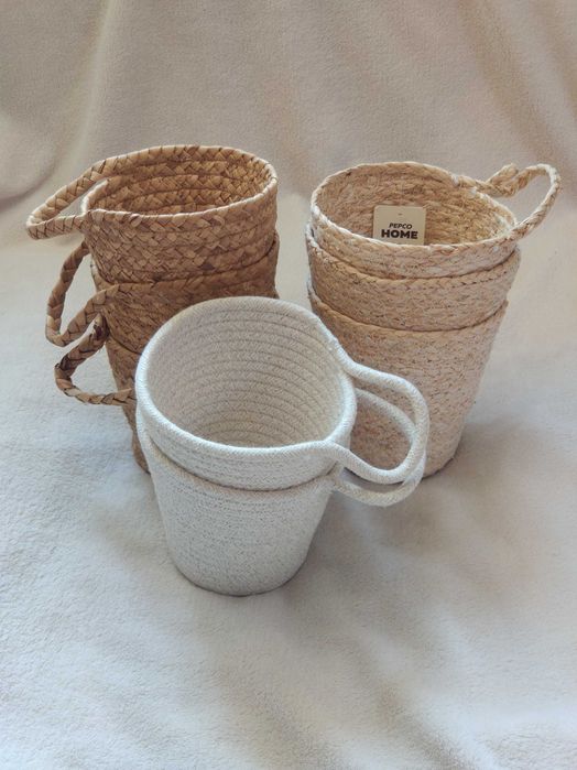 Sznurkowe koszyki ozdobne osłonki na doniczki