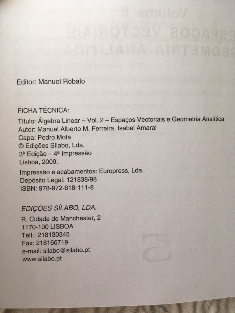 Matemática - álgebra linear (Edições Sílabo)