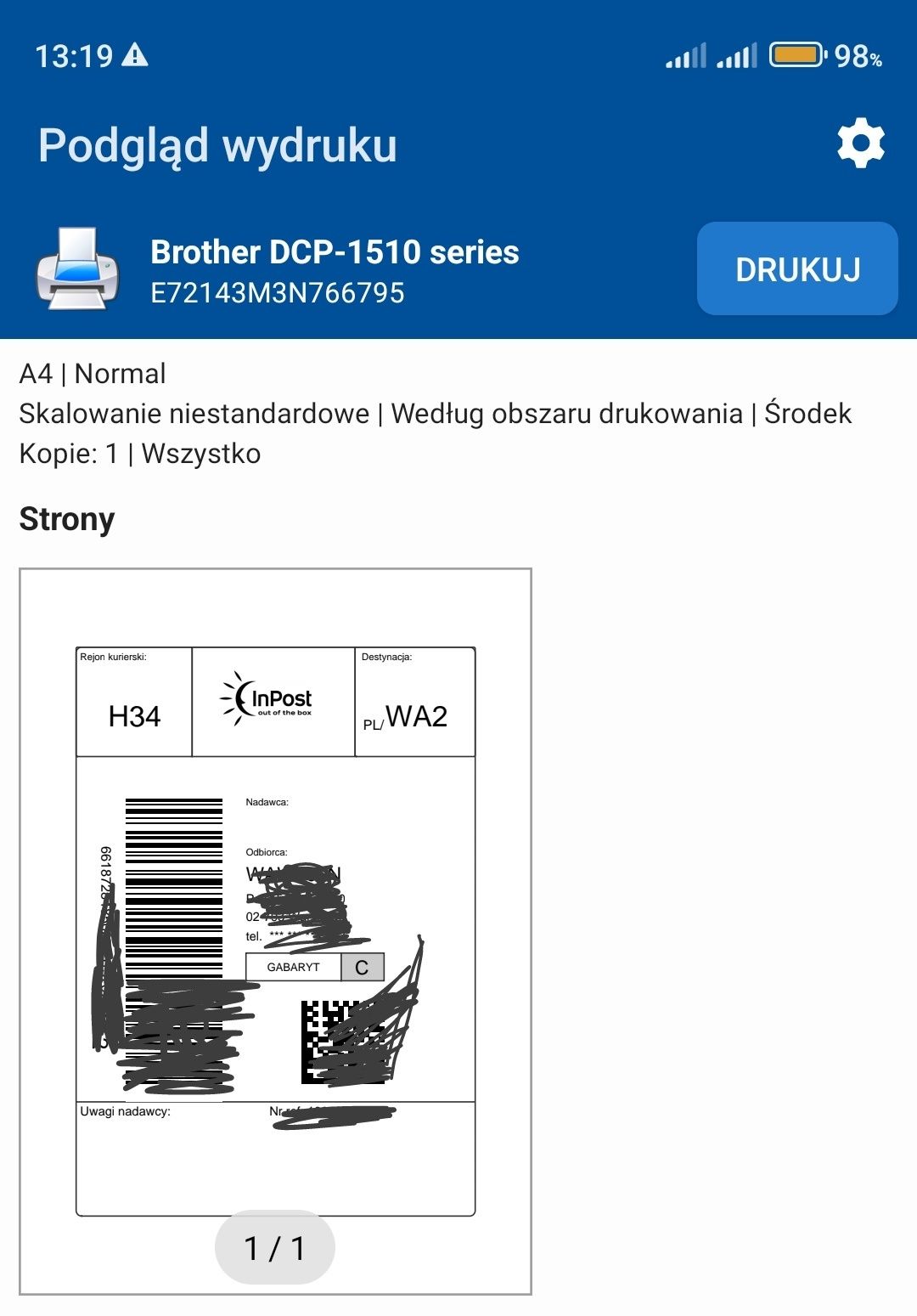 Android 3w1 drukarka BROTHER DCP-1510 laserowa wielofunkcyjna