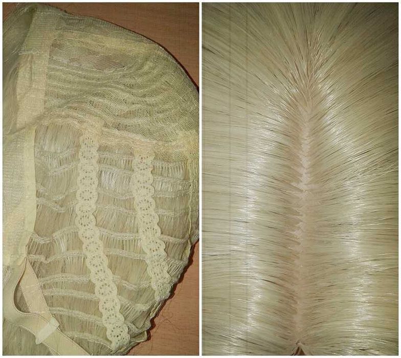 Blond długa falowana peruka z przedziałkiem bez grzywki cosplay wig