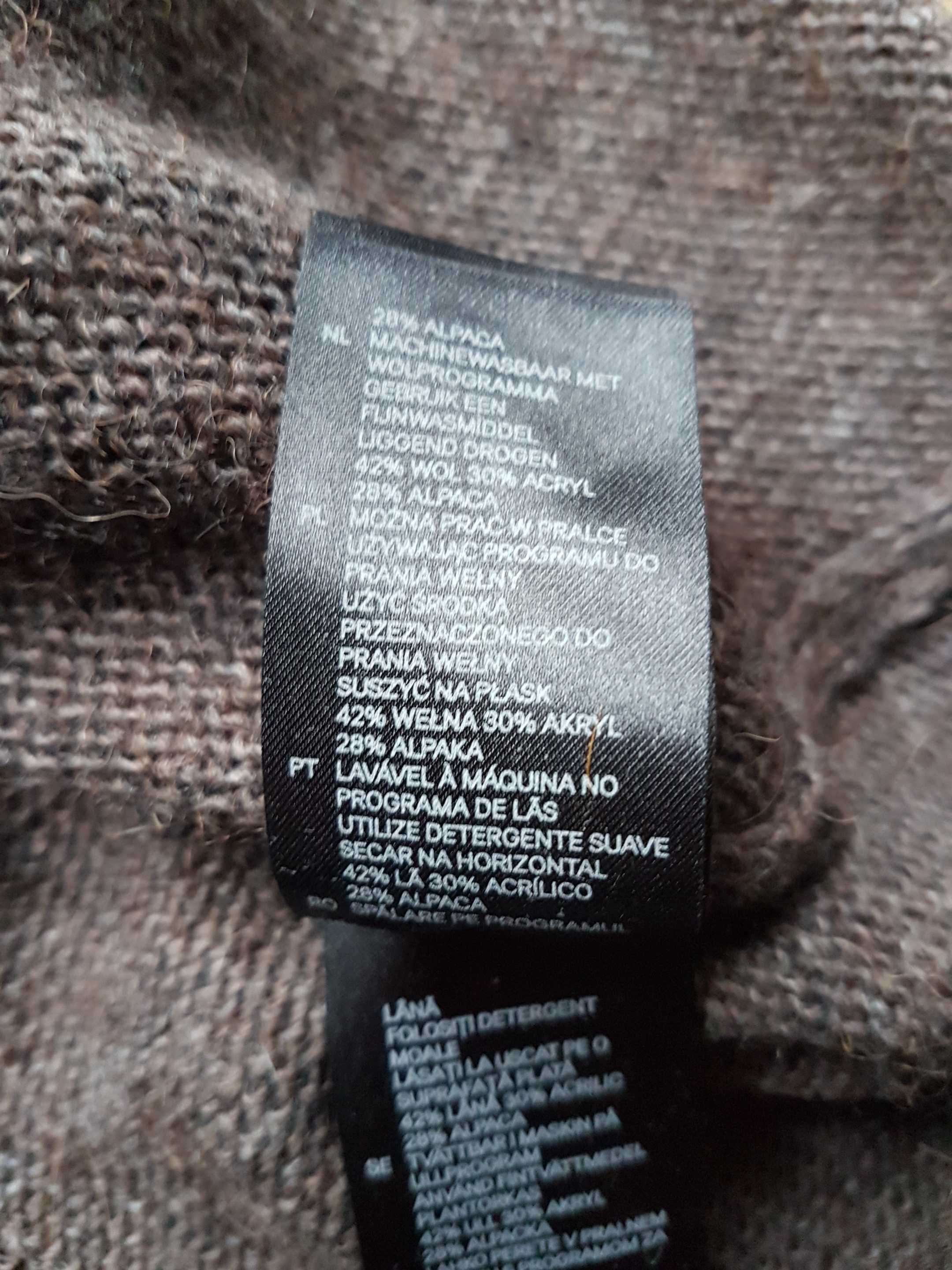 Brązowy sweter H&M wywijane rękawy roz. M 42% Wełna 28% Alpaka