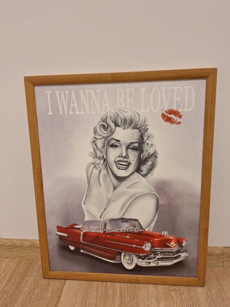 Obraz obrazek Marilyn Monroe biało czarny obraz cadillac czerwone aut