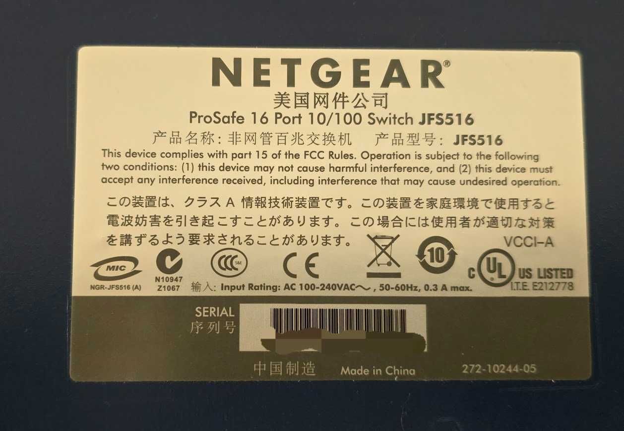Netgear ProSafe 16p JFS516,16x10/100Mbit