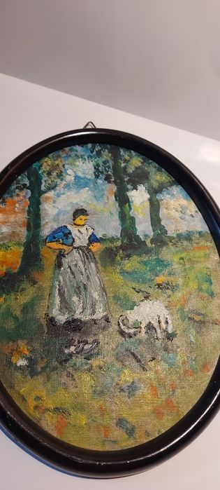 Stary obrazek Ręcznie malowany w drewniane ramce