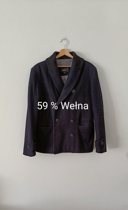 Mexx, granatowy, zimowy, wełniany płaszcz męski, elegancki, rozmiar M