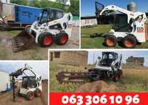 Аренда, услуги мини-погрузчика Bobcat, ковш, бур, траншеекопатель, вил