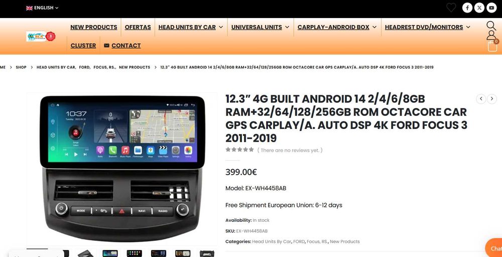 GPS/CarPlay/AutoDSP – 12,3″ Android 14 + 6 GB RAM / 128 GB – NOVO
