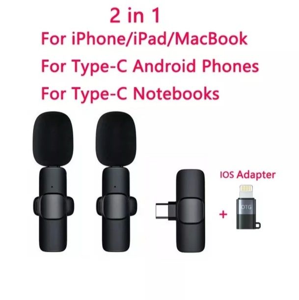 Беспроводной 2 штуки петличный микрофон  Type-C и iPhone