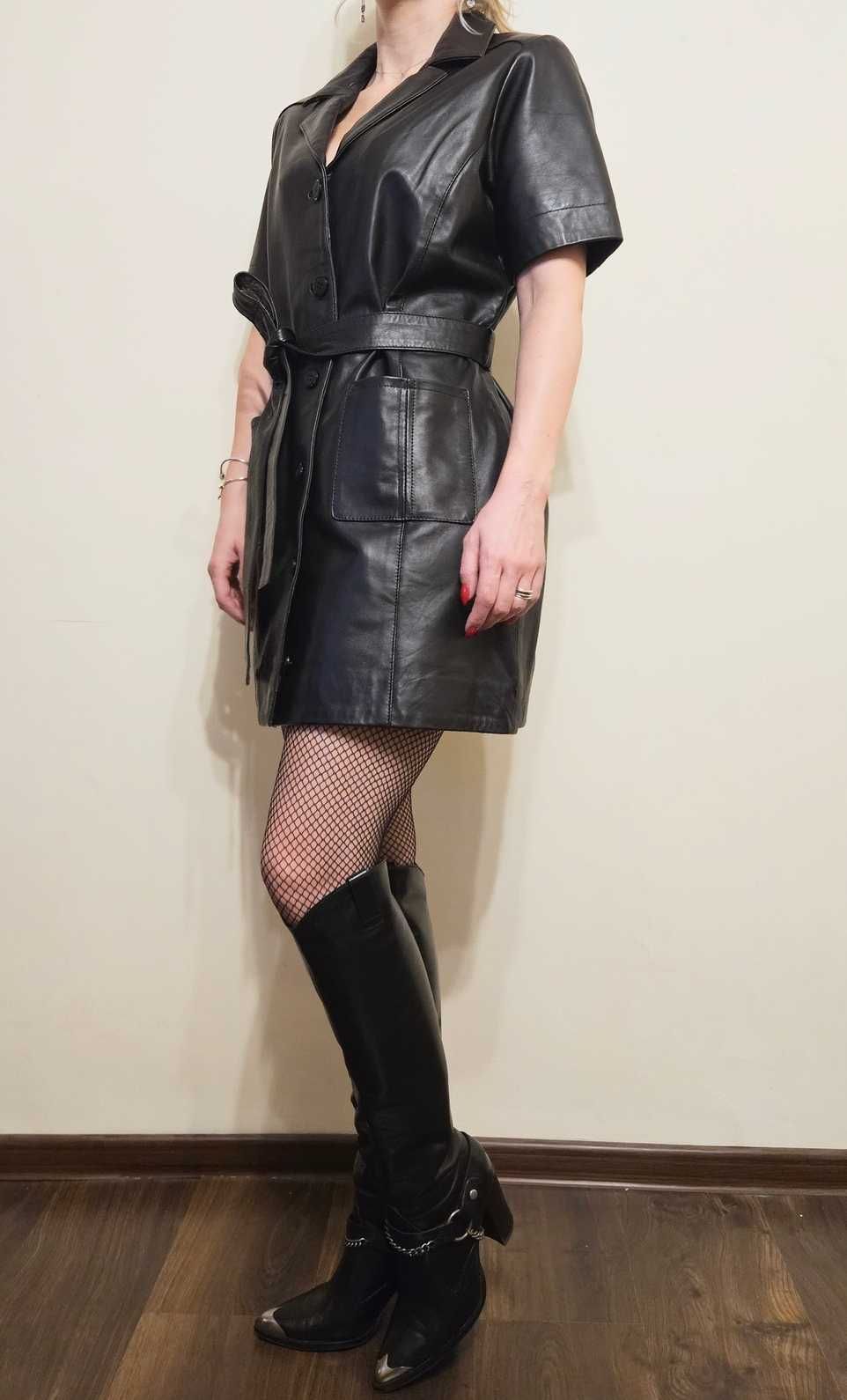 Sukienka skórzana koszulowa skóra naturalna oversize Nasty Gal