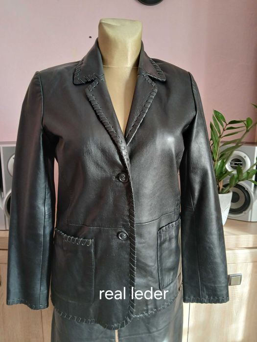 Amaranto skórzana Kurtka r,M z plecionką, real leder