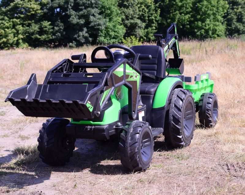 MEGA TRAKTOR z ładowarką, koparką, przyczepą 24 V SUPER-MOC OLBRZYMI