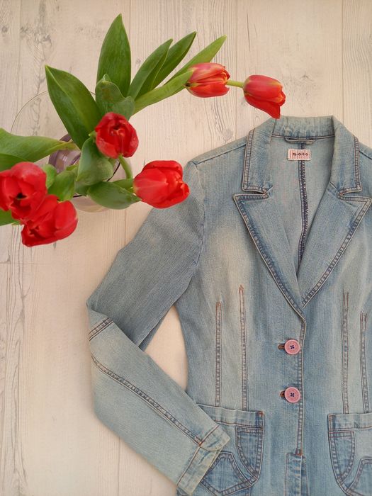 Kurtka marynarka jeansowa damska blezer jeans niebieska vintage